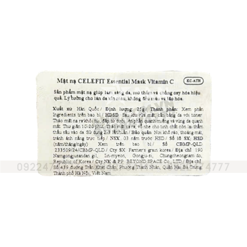 Tem phụ ghi quy cách 23g, hộp 10 miếng và hướng dẫn sử dụng cơ bản