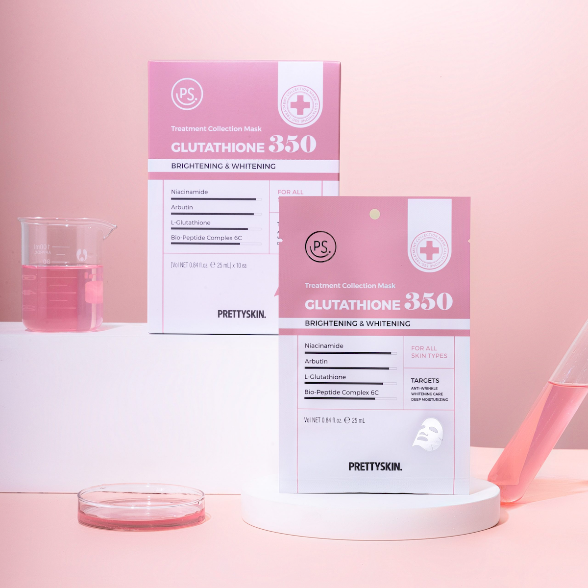 Mặt Nạ Prettyskin Glutathione 350 Màu Hồng Hộp 10 Miếng