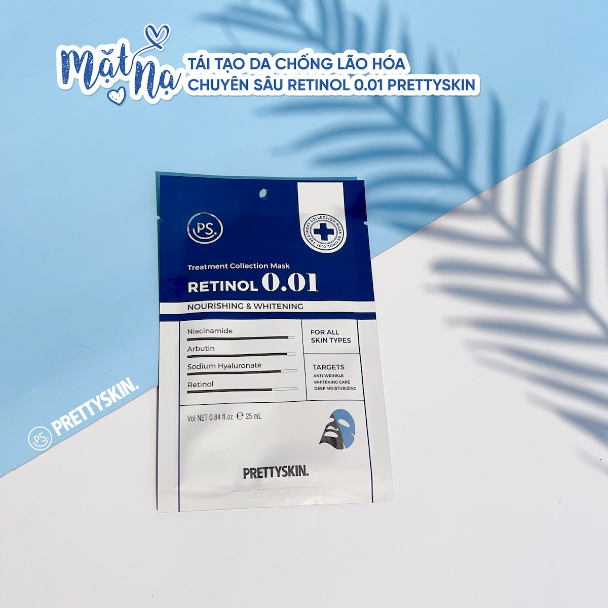 Mặt Nạ Prettyskin Retinol 0.01 Màu Xanh Hộp 10 Miếng