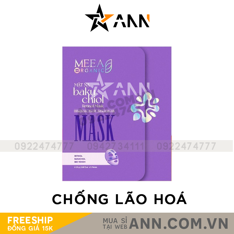 Mặt Nạ Thạch Collagen Meea Organic Màu Tím Bakuchiol Retinol Mask Hộp 5 Miếng