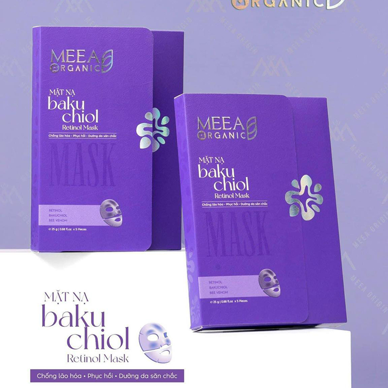 Mặt Nạ Thạch Collagen Meea Organic Màu Tím Bakuchiol Retinol Mask Hộp 5 Miếng