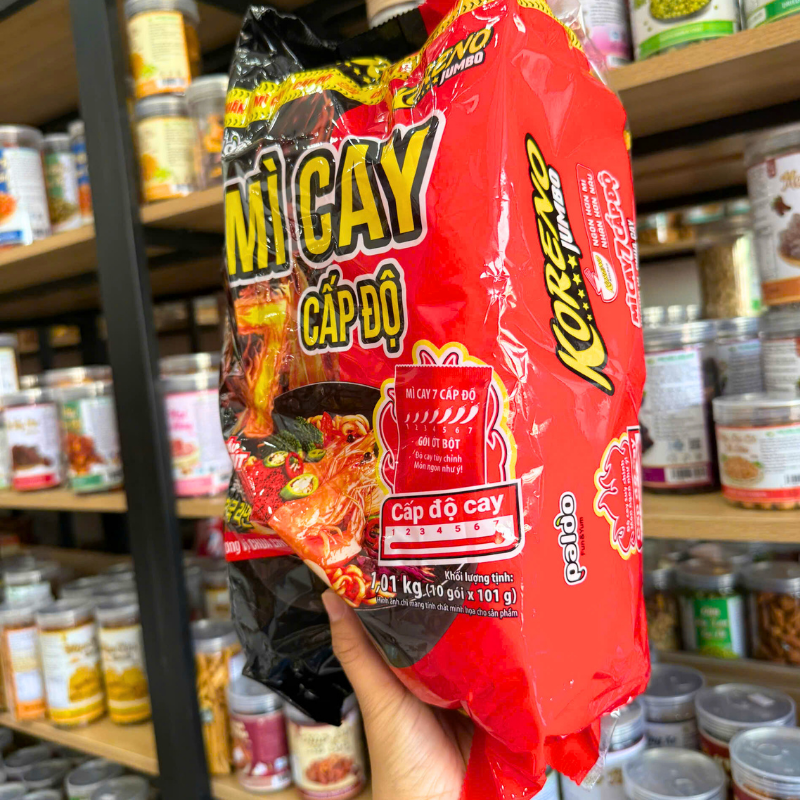 Chi tiết thang mức cay từ 1 đến 7 trên bao bì