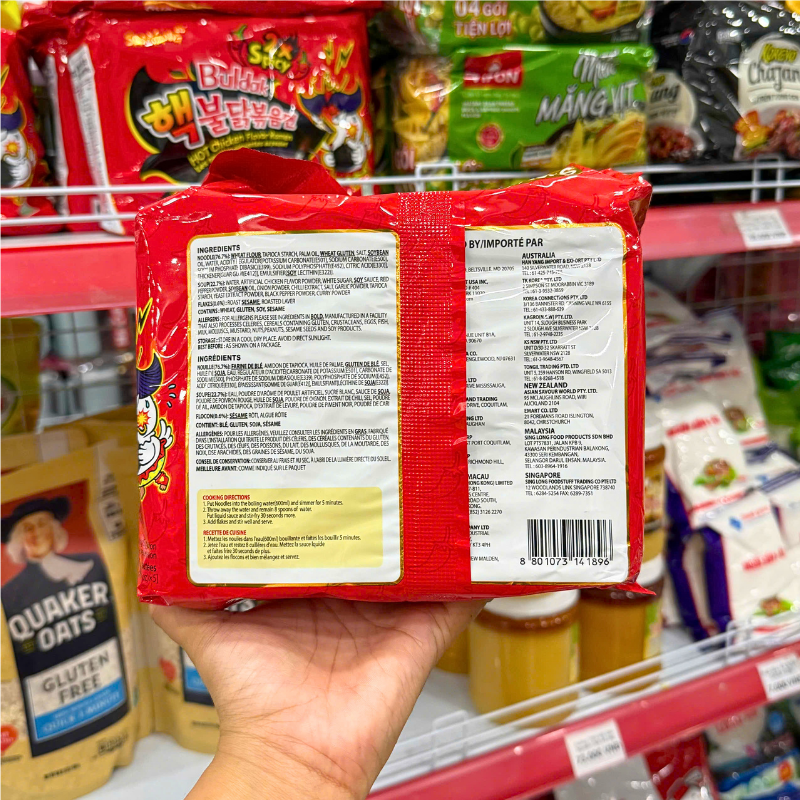 Mì Cay Samyang Buldak Đỏ 2x Hàn Quốc Lốc 5 Gói 140g Màu Đỏ