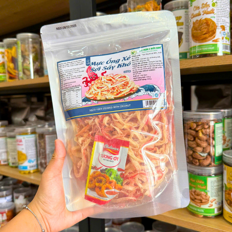 Hình ảnh Mực Ống Xé Sợi Sấy Khô 300g - Túi Zip Bạc trong bộ sưu tập mực xé sợi