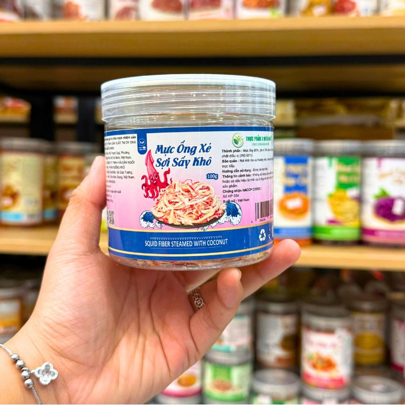 Mực Ống Xé Sợi Sấy Khô Mực Dừa Mini 100g Hộp Pet