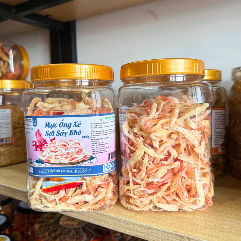 Mực Ống Xé Sợi Sấy Khô - Mực Dừa Thơm Ngon 500g - Hộp Lớn phù hợp để tham khảo khi chọn mực xé sợi