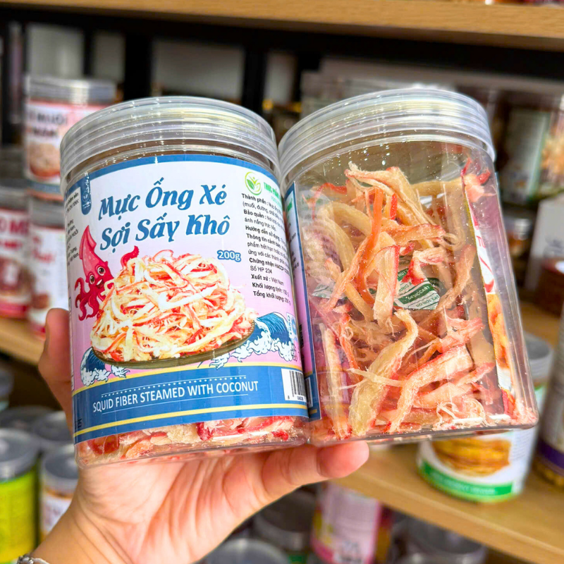 Mực Ống Xé Sợi Sấy Khô Vị Dừa 200g Hũ Pet
