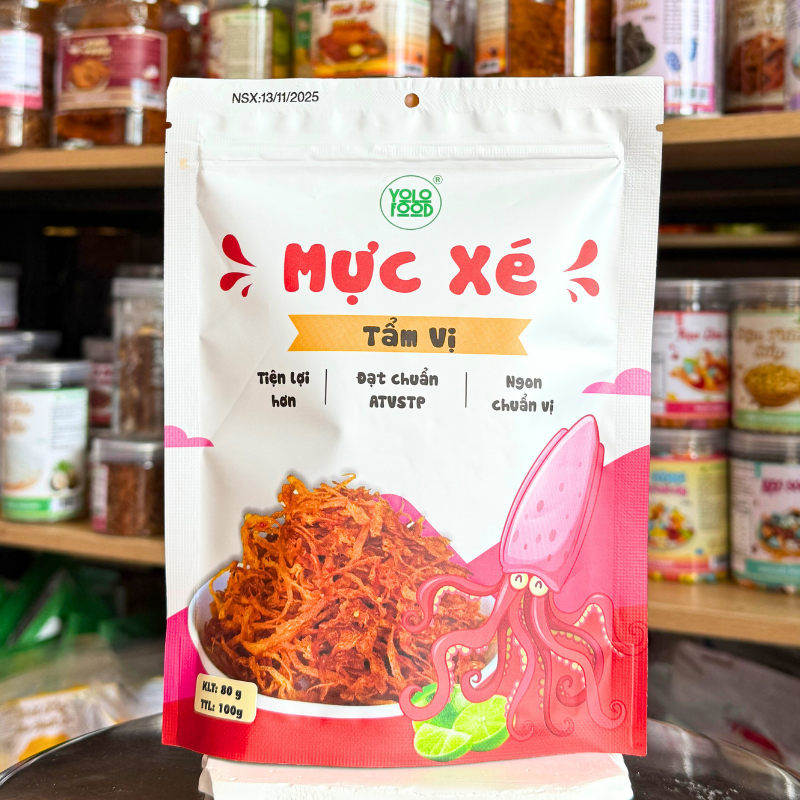 Mặt trước bao bì gói mực xé tẩm vị 100g