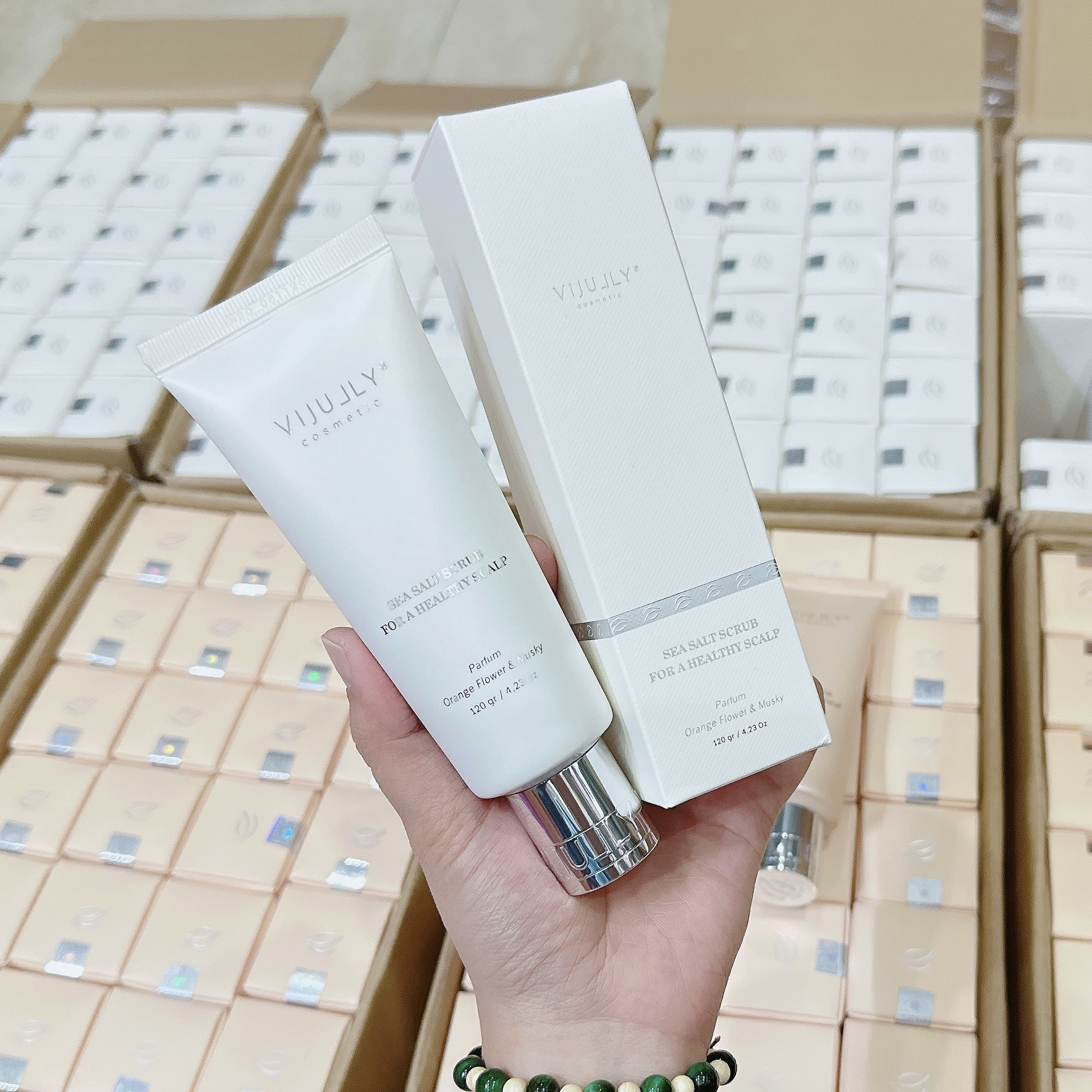 Muối Tẩy Tế Bào Chết Da Đầu Vijully Màu Trắng 120g Cho Tóc Tự Nhiên