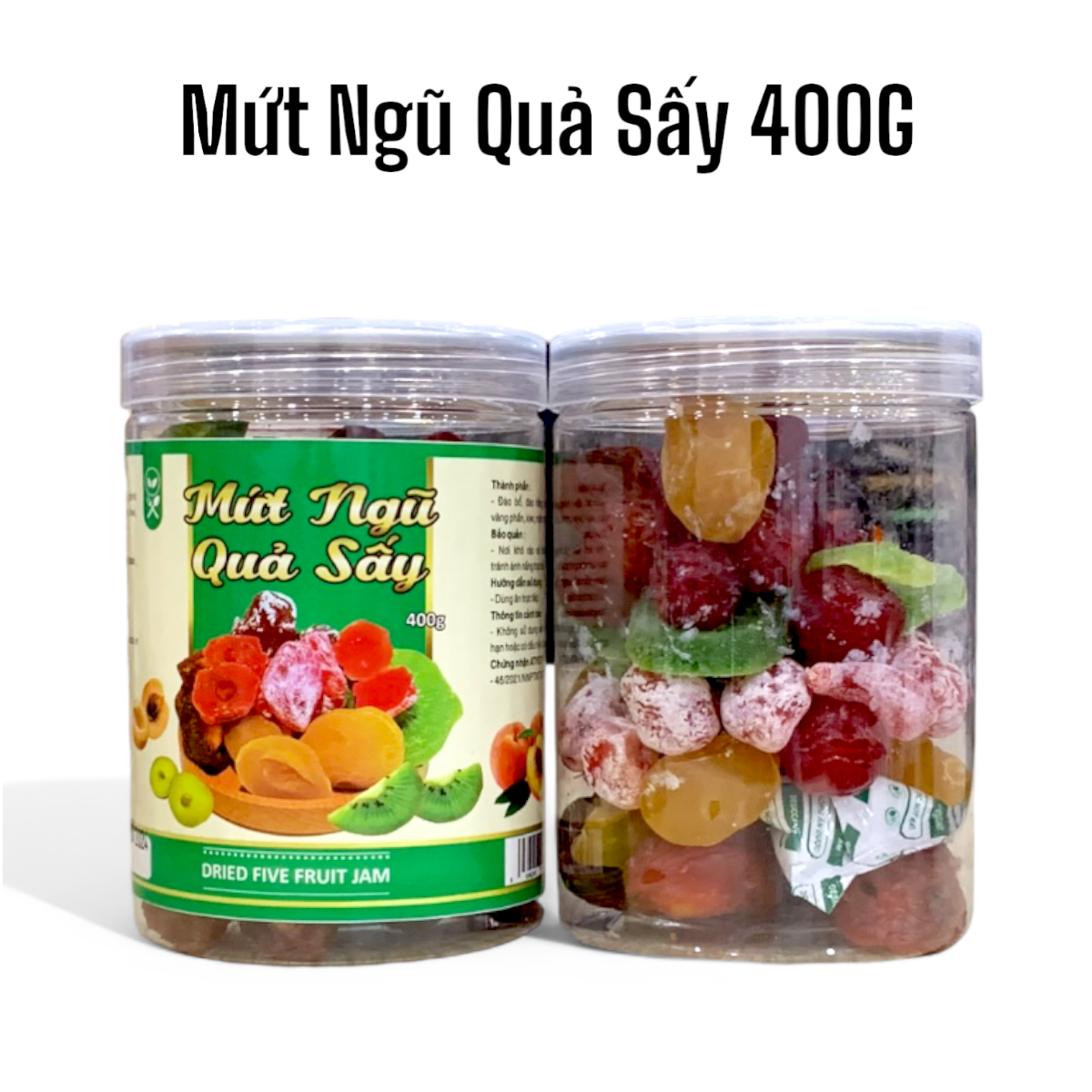 Hình ảnh hũ mứt và nhãn sản phẩm mặt trước