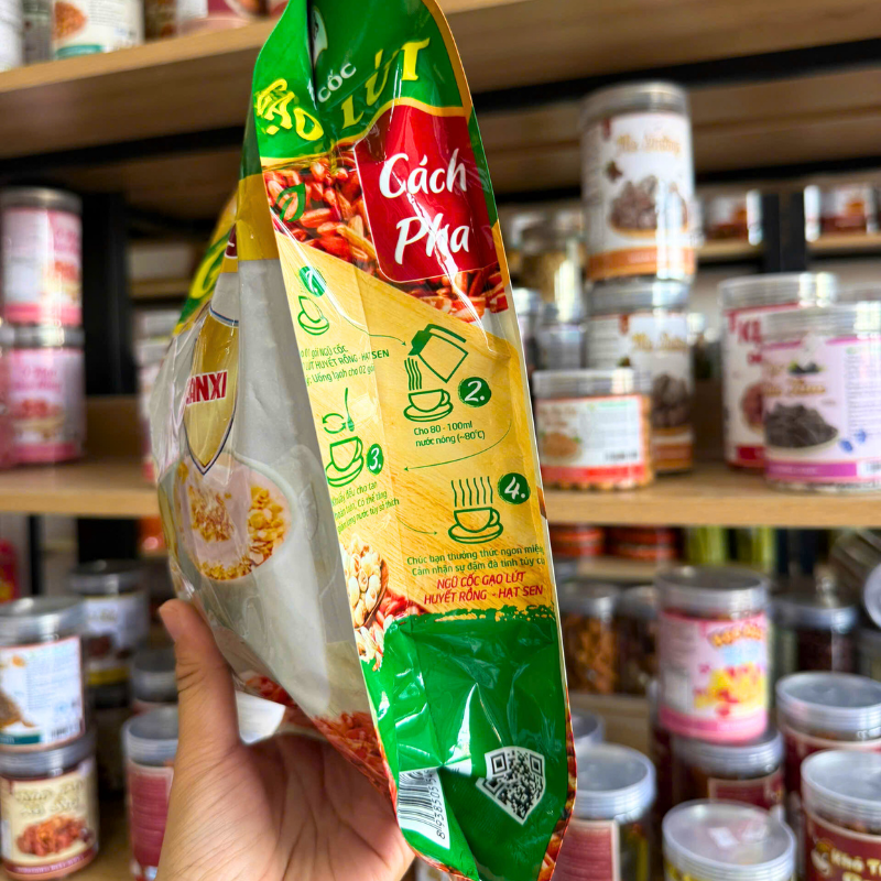 Hướng dẫn pha ngũ cốc in trên cạnh bao bì