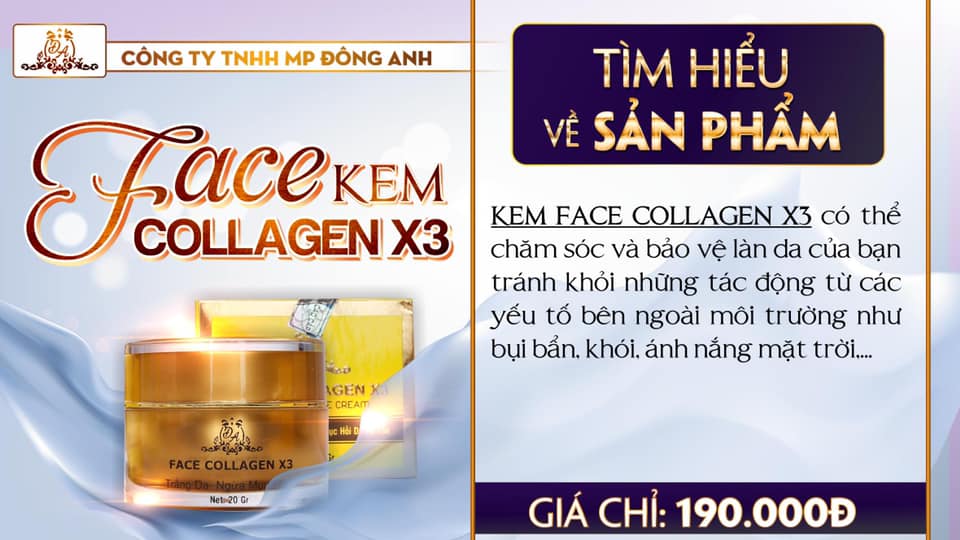 Nhà phân phối mỹ phẩm KEM FACE COLLAGEN X3 của cty Đông Anh