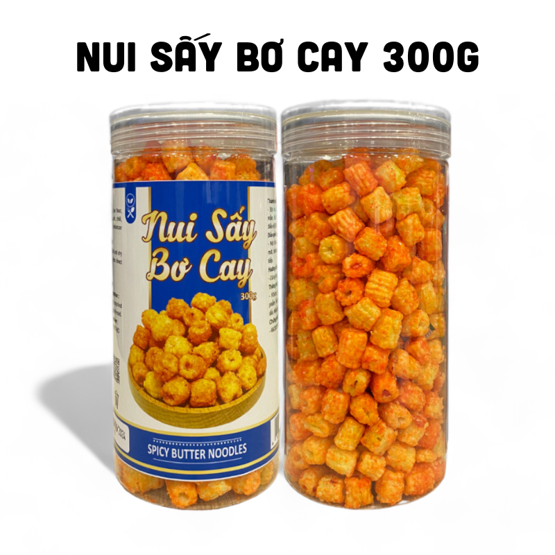 Hình hộp sản phẩm 300g và phần nui sấy bên trong