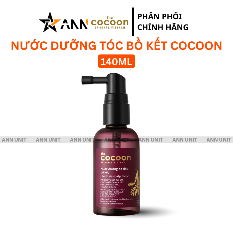 Bao bì cho thấy dạng xịt dưỡng tóc Cocoon quy cách 140ml.