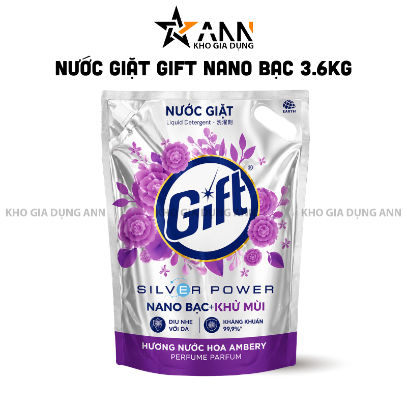 Nước Giặt GIFT Silver Power Hương Nước Hoa Ambery Túi 3,6 Lít