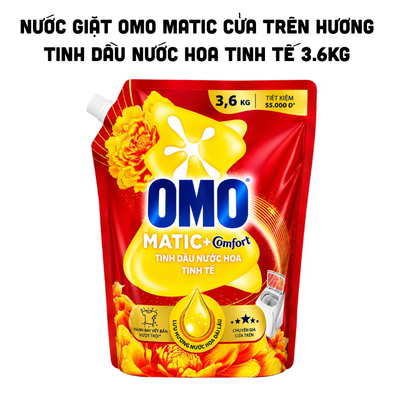 Nước Giặt OMO Matic Cửa Trên Hương Tinh Dầu Nước Hoa Tinh Tế 3.6kg