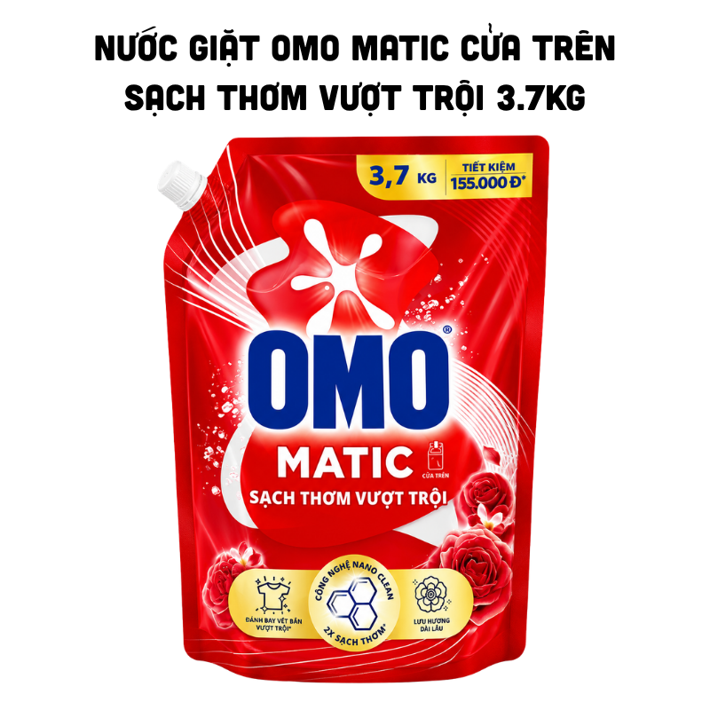 Nước giặt OMO Matic cửa trên Sạch Thơm Vượt Trội 3.7kg