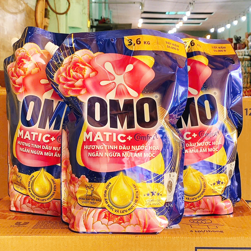 Nước giặt OMO MATIC+ Comfort ngăn ngừa mùi ẩm mốc túi 3,6kg