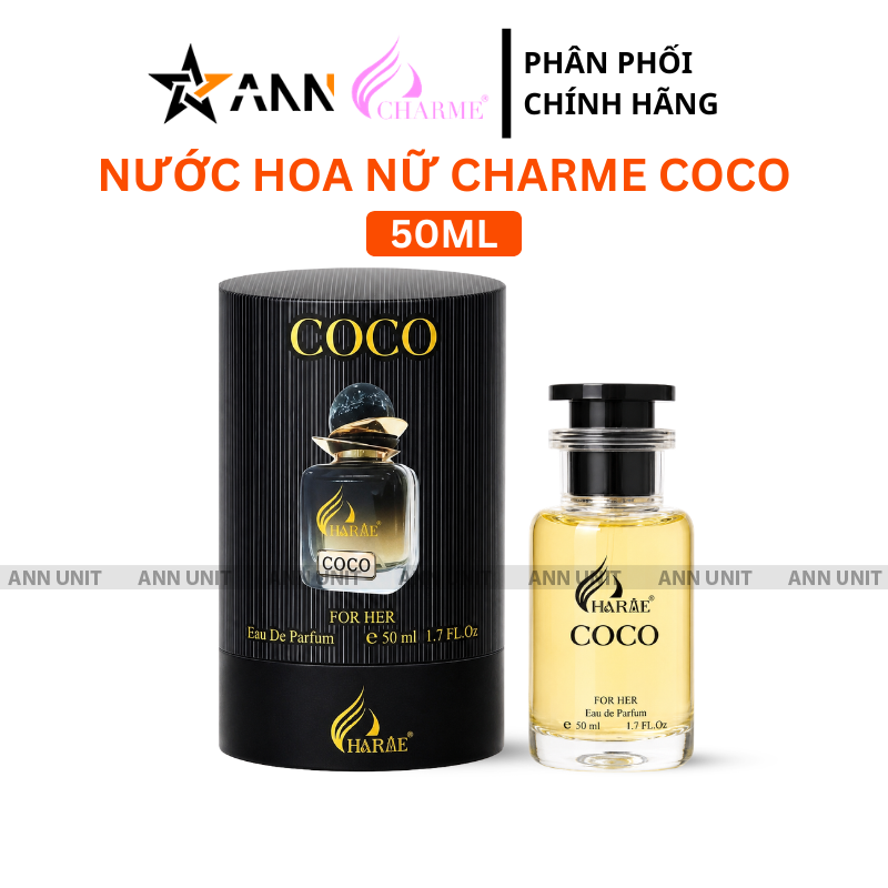 Nước hoa Charme Coco với chai thủy tinh trong suốt và hộp trụ đen
