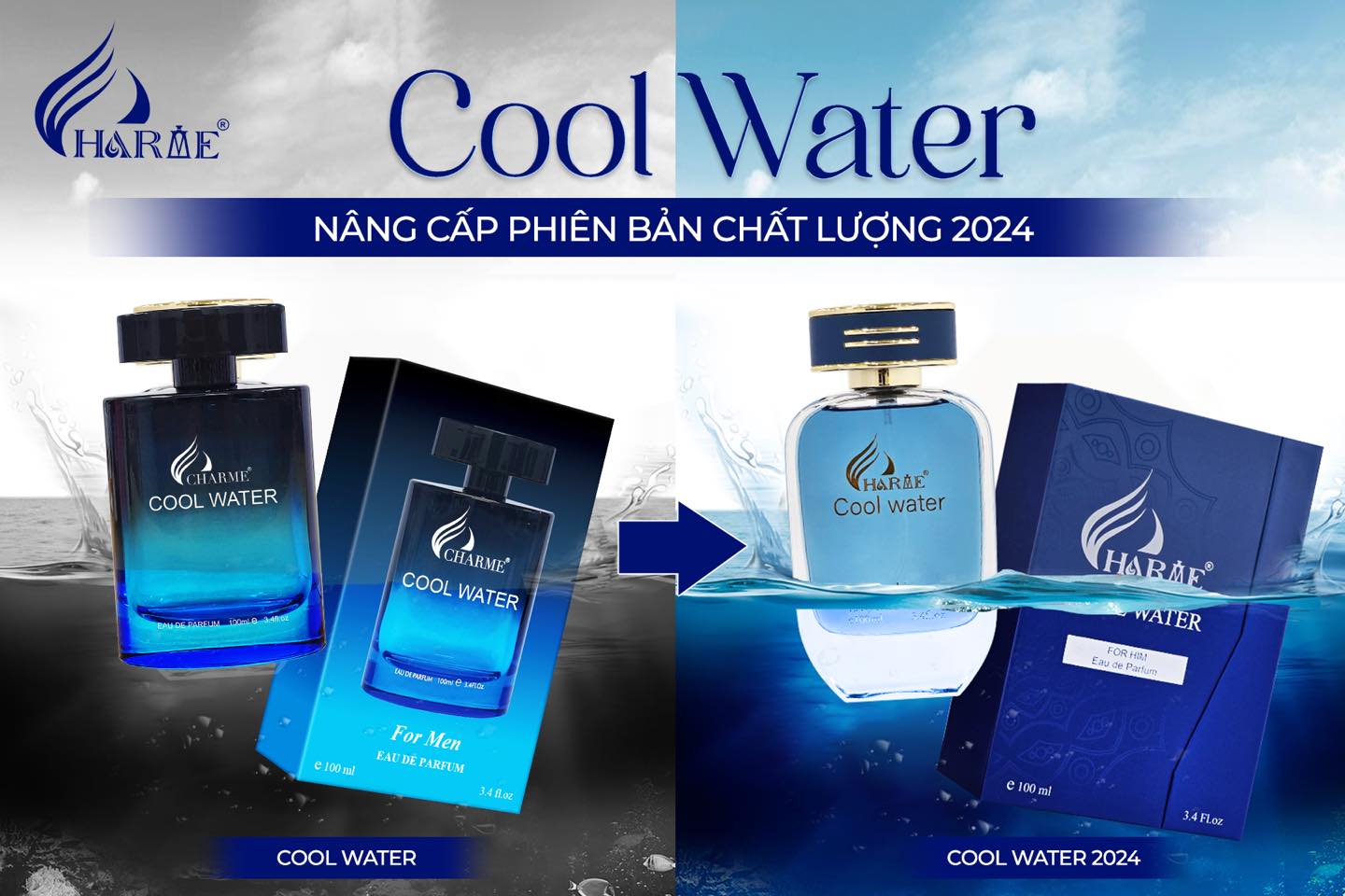 Nước Hoa Nam Charme Cool Water Phiên Bản Mới 100ml