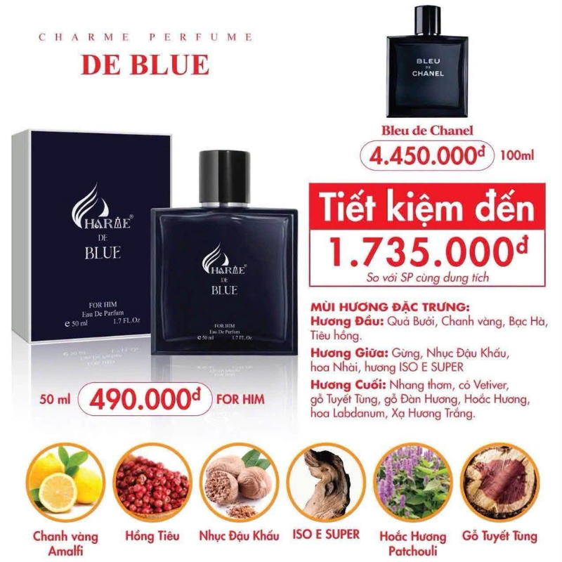 Nước Hoa Nam Charme De Blue 50ml