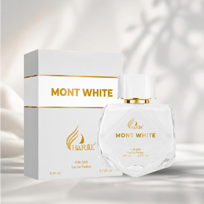 Thiết kế chai và hộp tông trắng phối chi tiết ánh kim