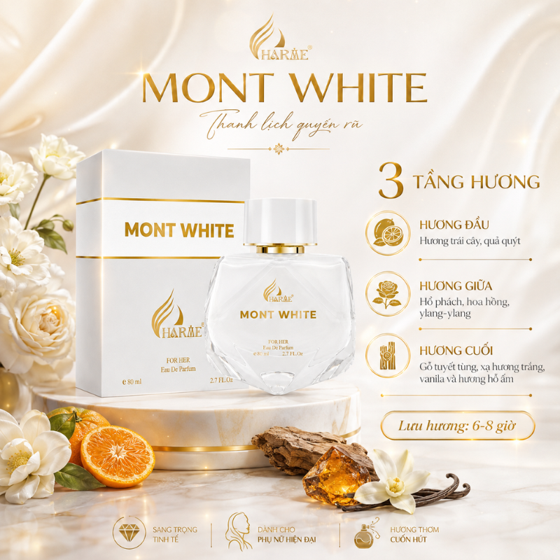 Hình ảnh thể hiện 3 tầng hương và phong cách mùi hương trên bao bì
