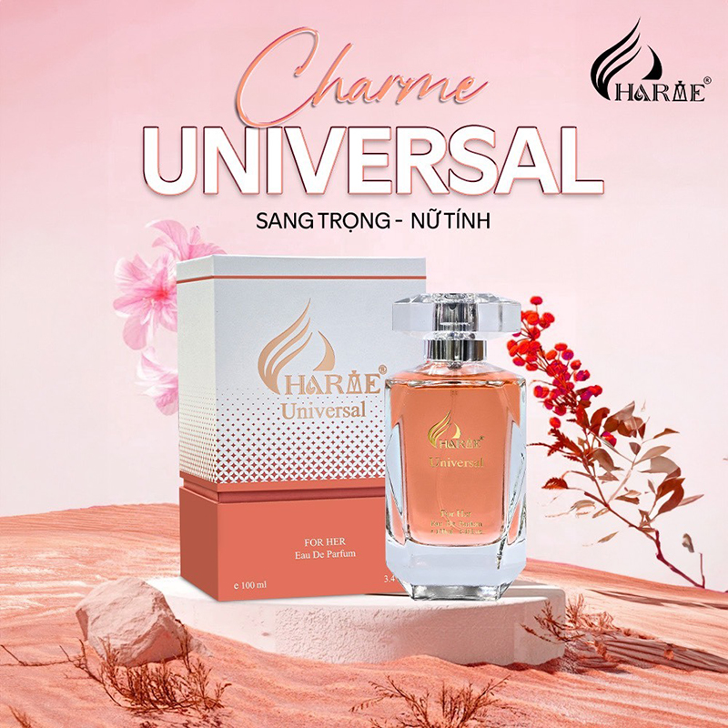 Hộp và chai Charme Universal tông trắng – hồng sang trọng