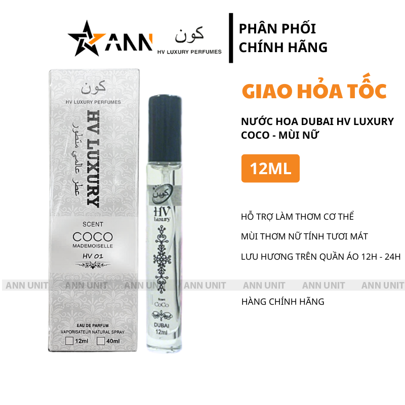 Hộp và chai 12ml với thông tin dòng hương Coco Mademoiselle