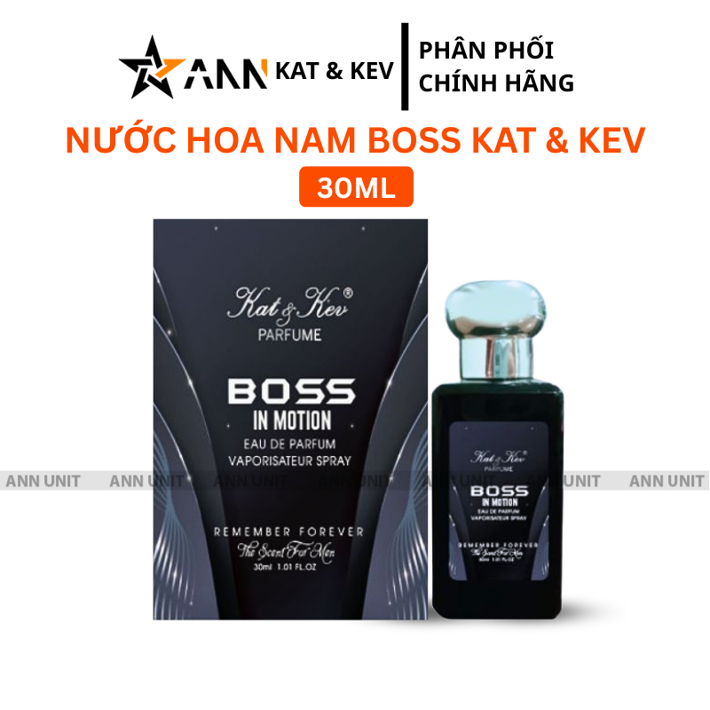 Hình ảnh mặt trước hộp và chai Boss In Motion 30ml