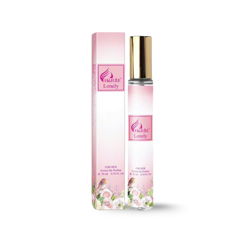 Chai 10ml thân thon với hộp hồng trắng và nắp ánh kim.