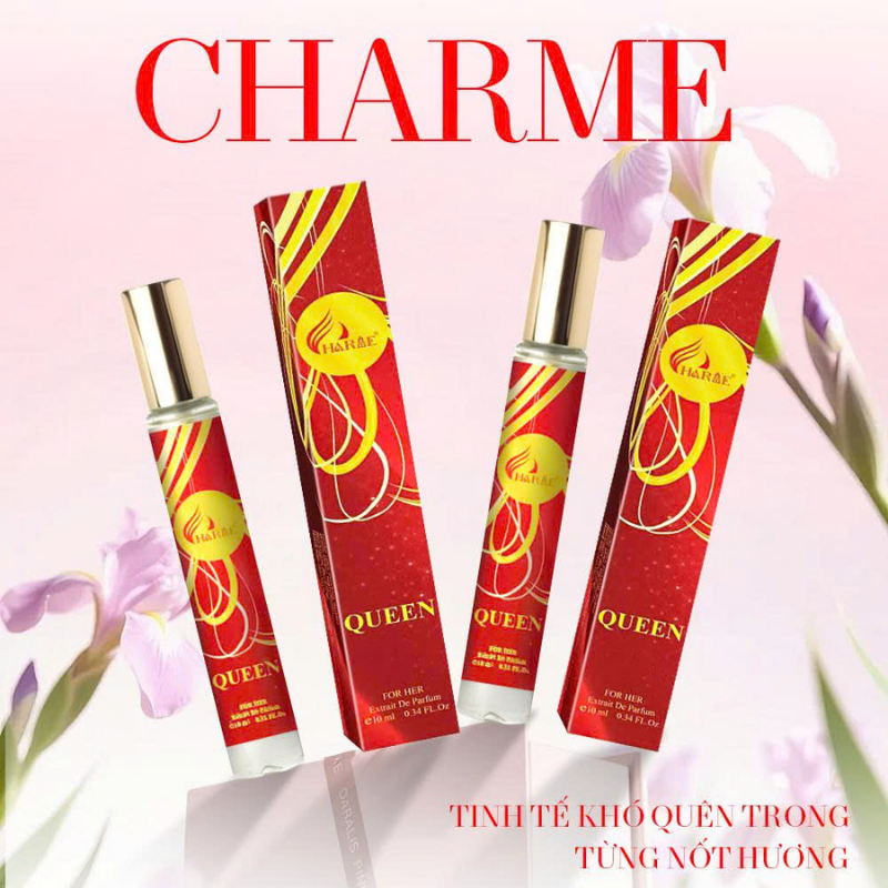 Thiết kế chai và hộp Charme Queen 10ml tông đỏ nổi bật