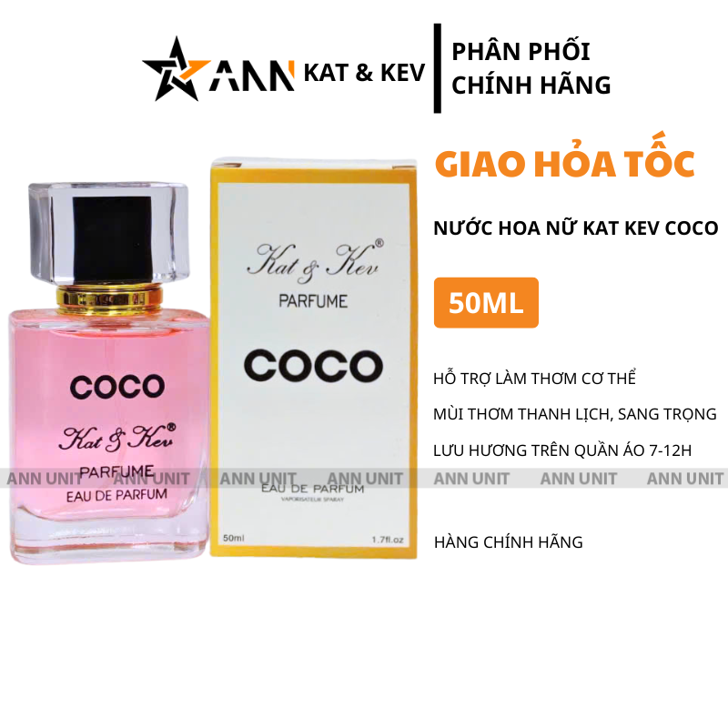 Hình chai và hộp Coco 50ml kèm thông tin dung tích, dòng Eau De Parfum