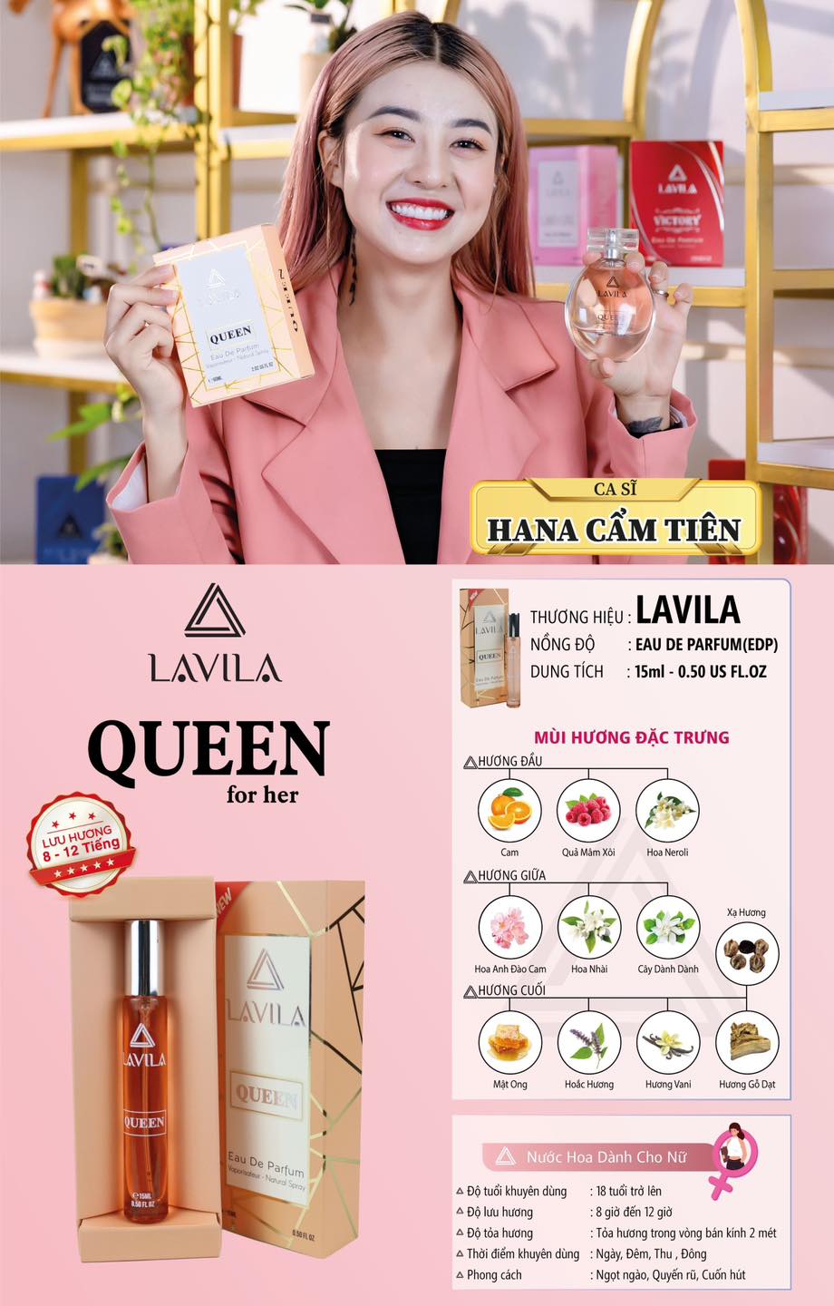 Hình mô tả các tầng hương và thông tin dòng Queen