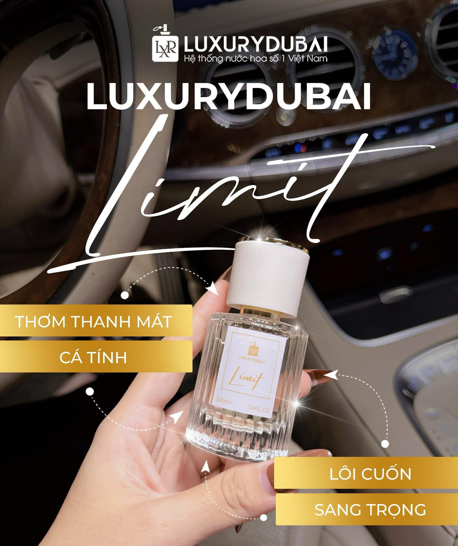 Thiết kế chai Luxurydubai Limit tông trắng vàng
