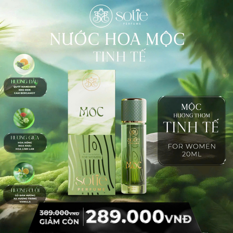 Hình ảnh thể hiện ba tầng hương của phiên bản Mệnh Mộc for women 20ml