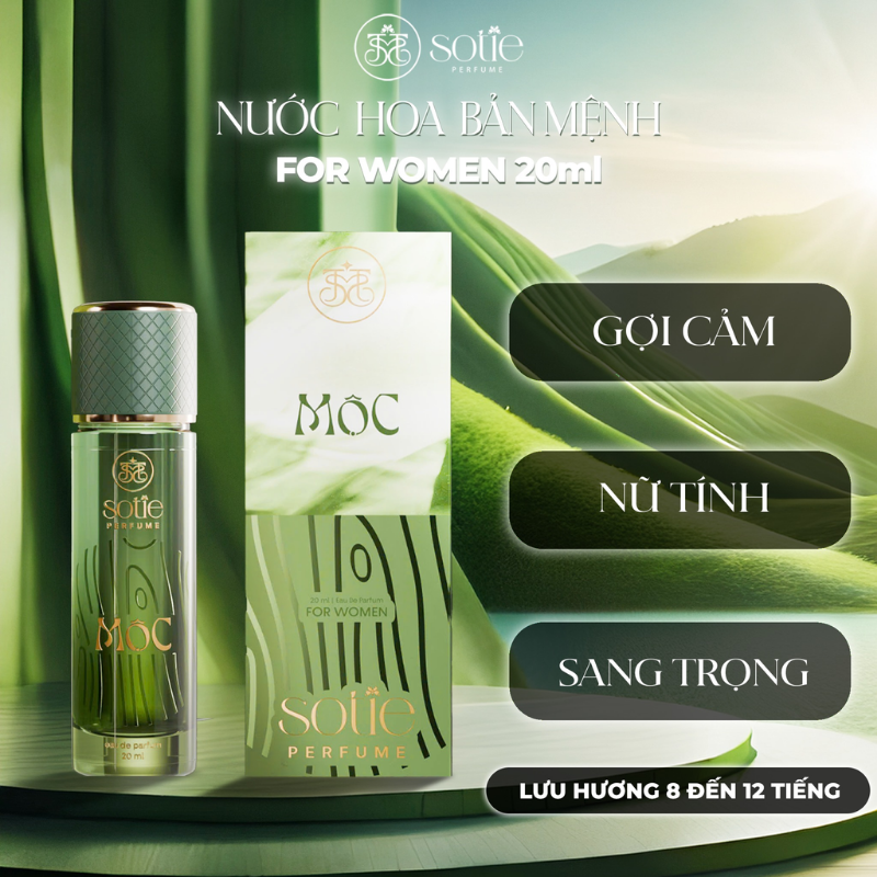 Thiết kế chai và hộp tông xanh cùng thông tin phong cách hương thơm