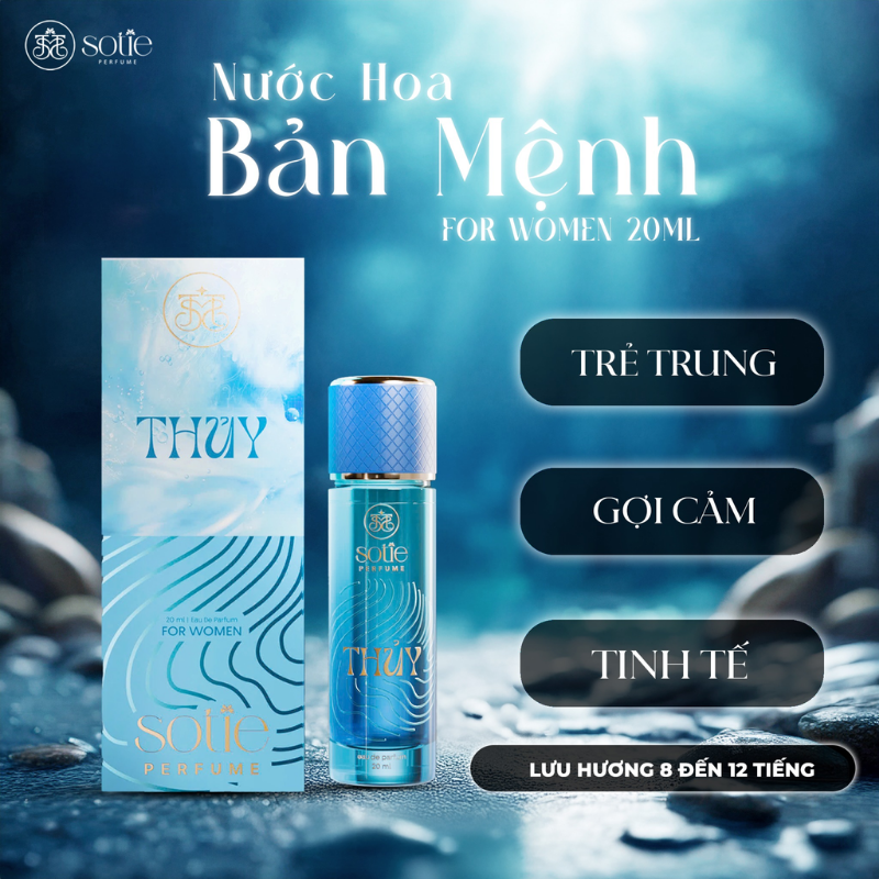 Thiết kế hộp và chai màu xanh cùng thông tin phong cách hương