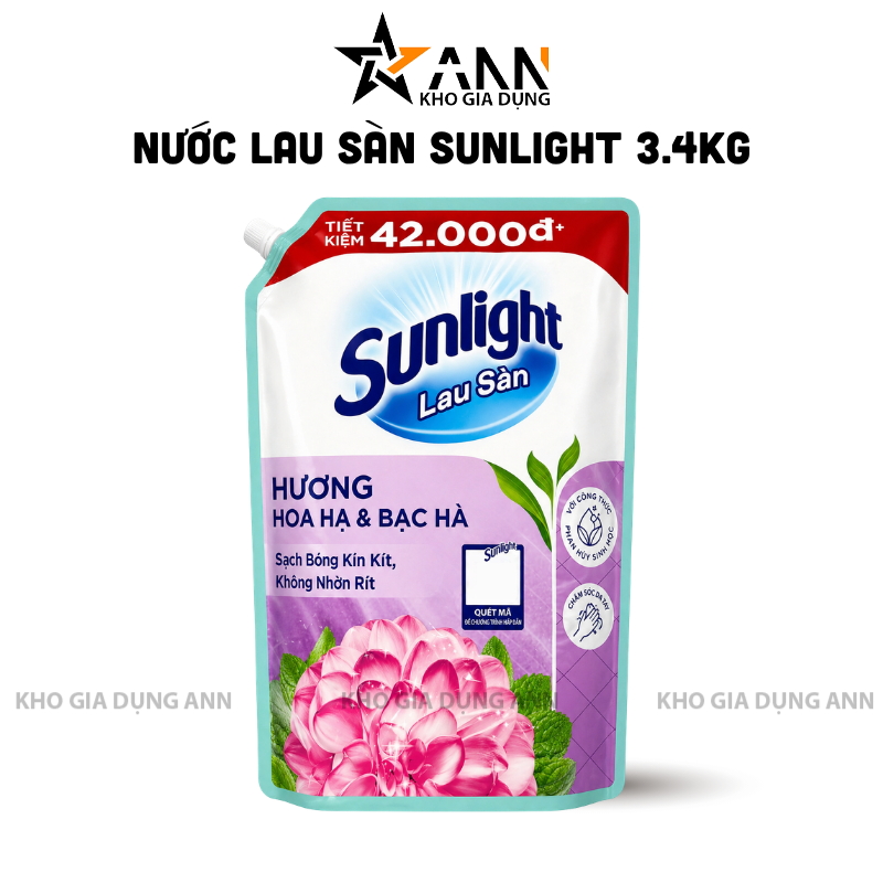 Nước Lau Sàn Túi Sunlight Hương Hoa Hạ & Bạc Hà 3.6kg