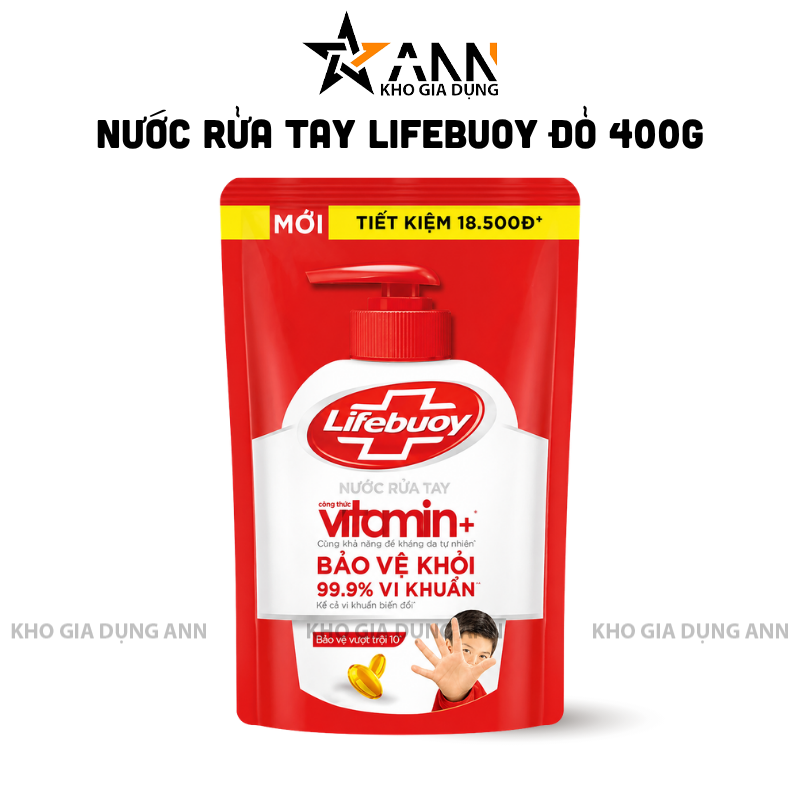 Nước Rửa Tay Lifebuoy Bảo Vệ Vượt Trội Túi 400g - Túi Đỏ