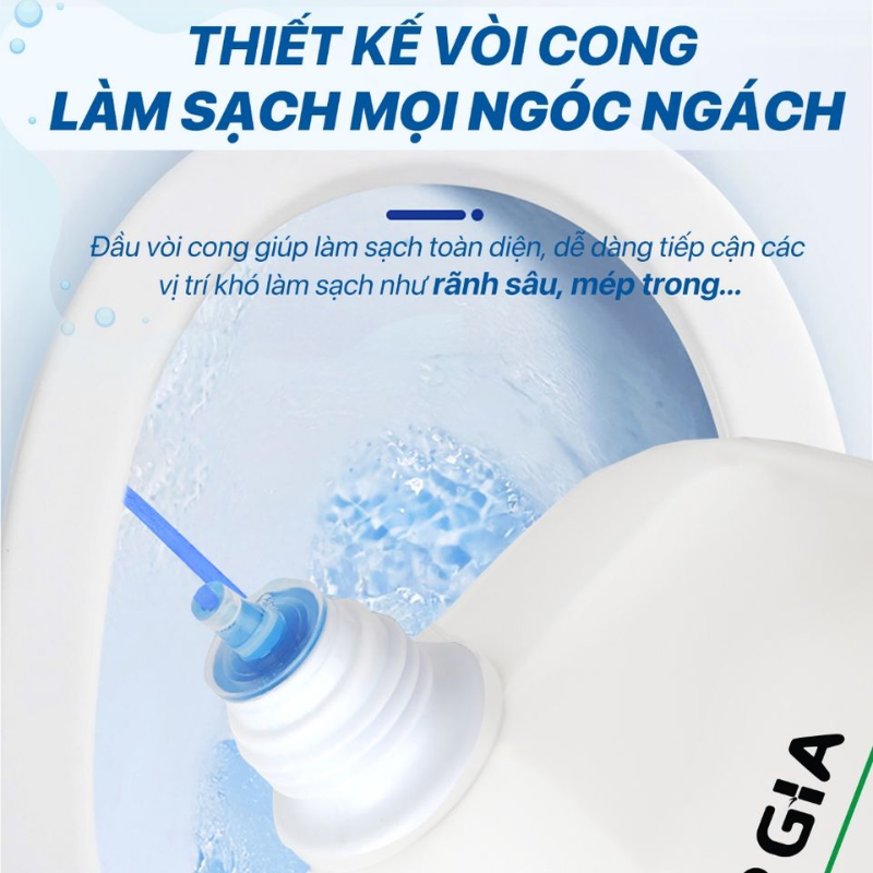 Cận cảnh đầu vòi cong hỗ trợ làm sạch góc khuất
