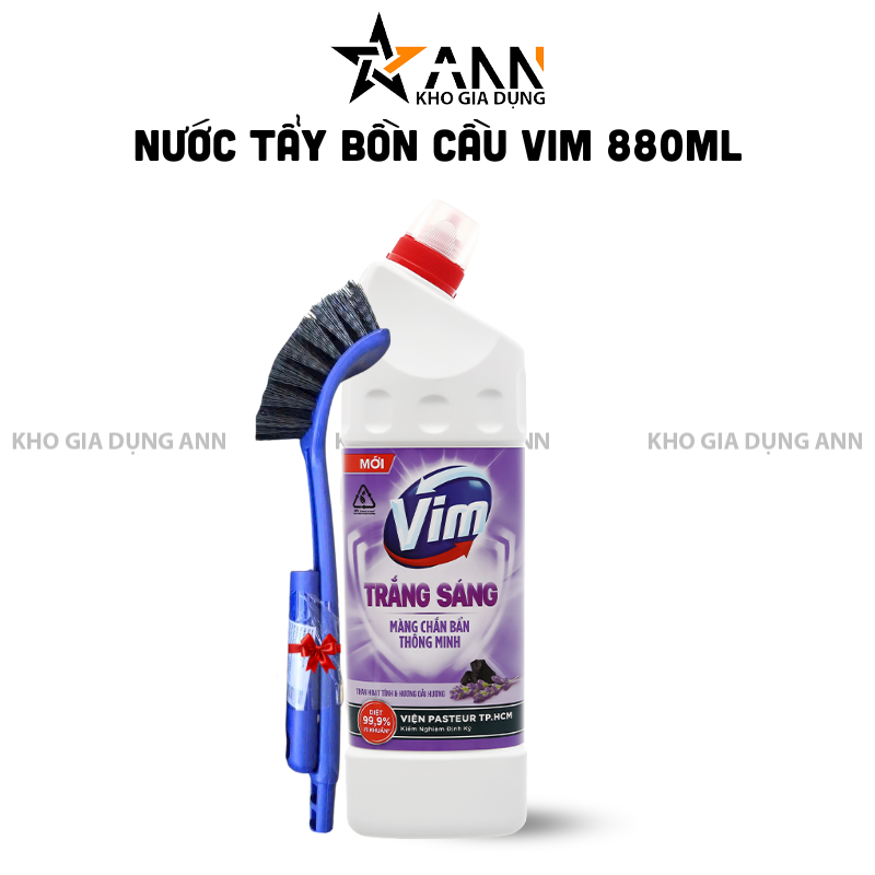 Nước Tẩy Bồn Cầu Vim Trắng Sáng Màu Tím 880ml Tặng 1 Cây Cọ Bồn Cầu