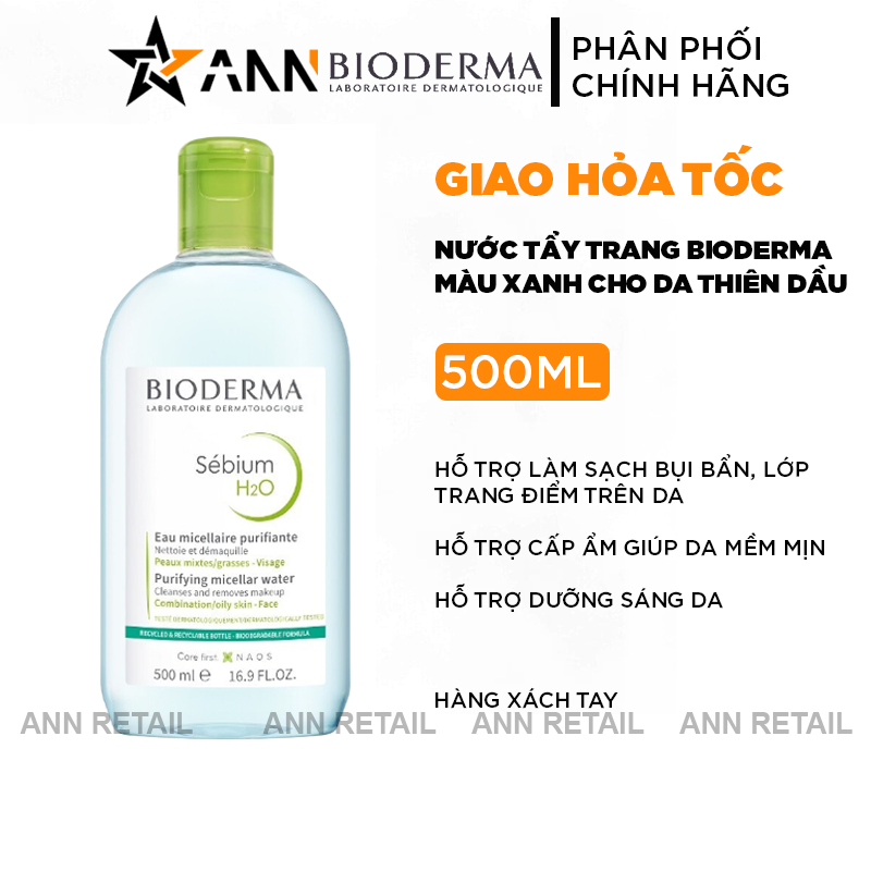 Nước Tẩy Trang Bioderma Sébium H2O Màu Xanh 500ml Cho Da Dầu & Hỗn Hợp - màu xanh lá