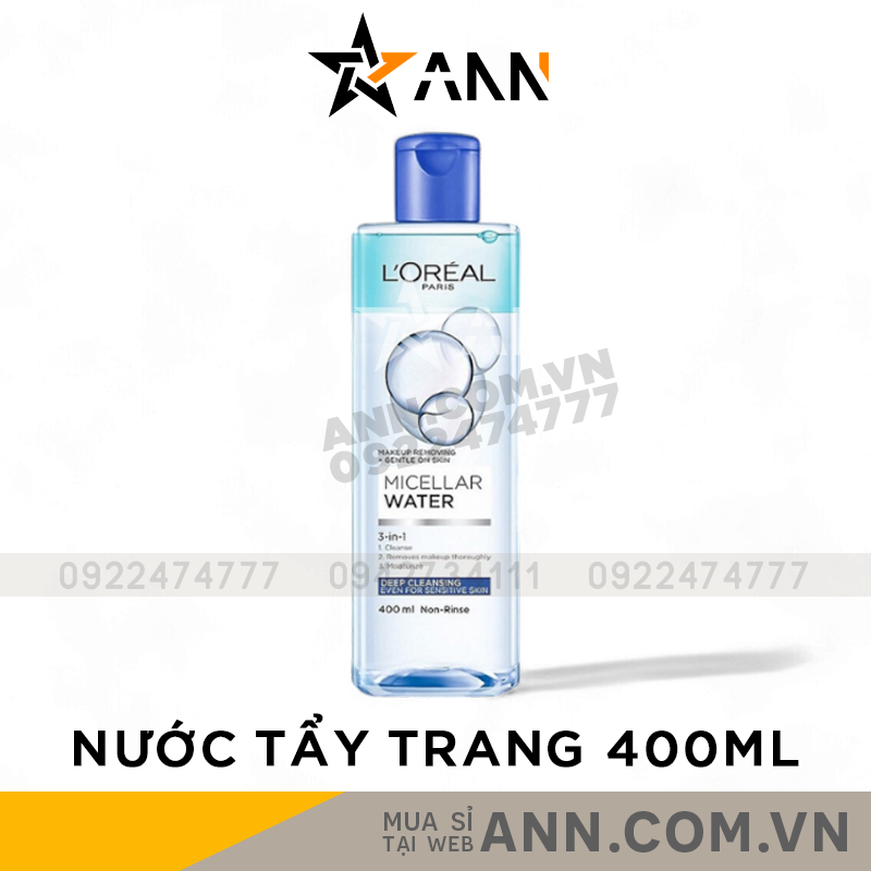 Nước Tẩy Trang L'oreal Paris Micellar Water Deep Cleansing Màu Xanh 400ml