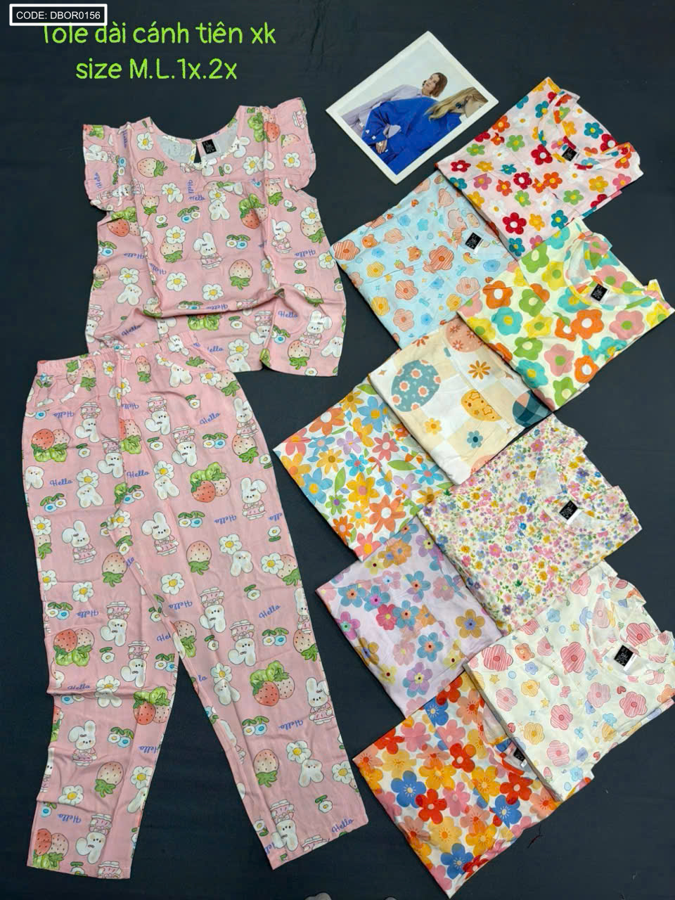 Đồ bộ nữ mặc nhà áo cánh tiên quần dài vải tole size M L 1X 2X