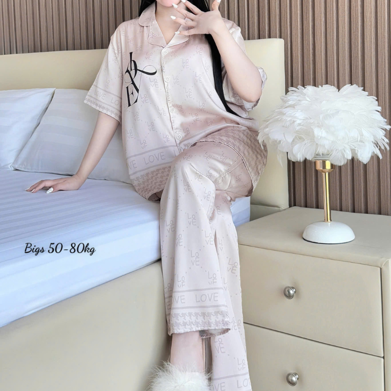 Đồ Bộ Ngủ Nữ Pijama Tay Ngắn Quần Dài Họa Tiết Hoạt Hình Big Size 50–80kg Size 50