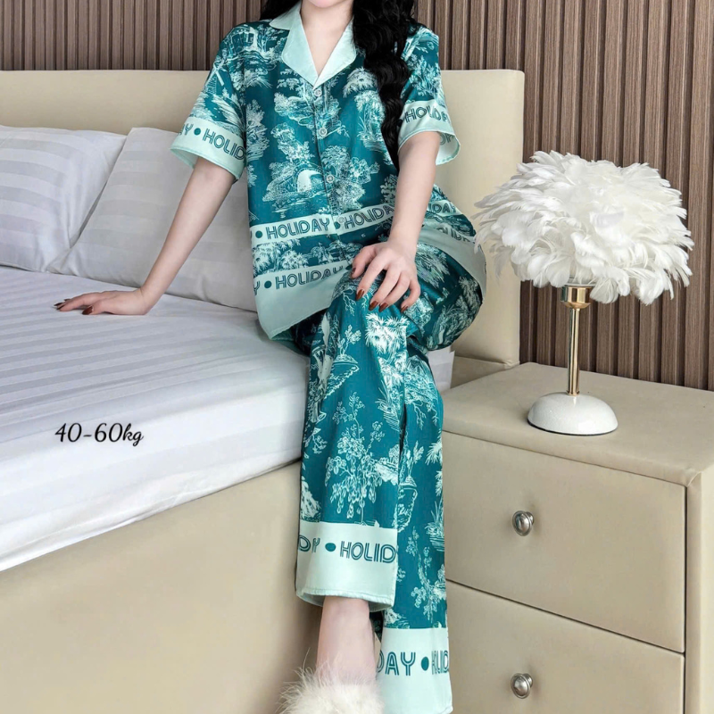 Đồ Bộ Ngủ Nữ Pijama Quần Dài Tay Ngắn Họa Tiết Đơn Giản Size Thường 40–60kg