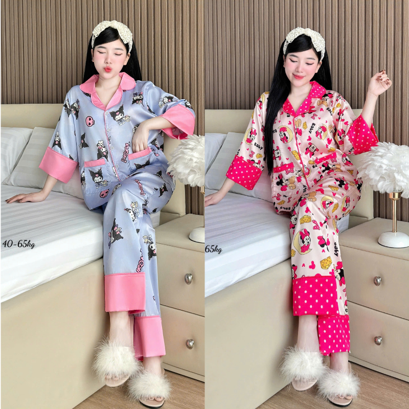 Đồ Bộ Ngủ Nữ - Đồ Bộ Tay Lỡ Quần Dài Họa Tiết Đơn Giản Mặc Mát Thoải Mái Size Thường 40–65kg phù hợp để tham khảo khi chọn pijama
