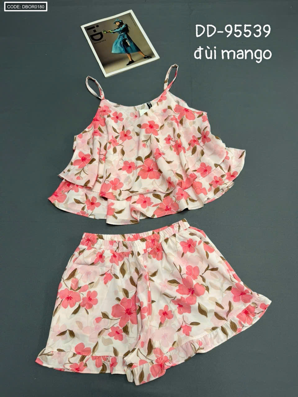 Đồ bộ nữ 2 dây quần đùi hoa vải mango DD-95539 freesize 40-60kg