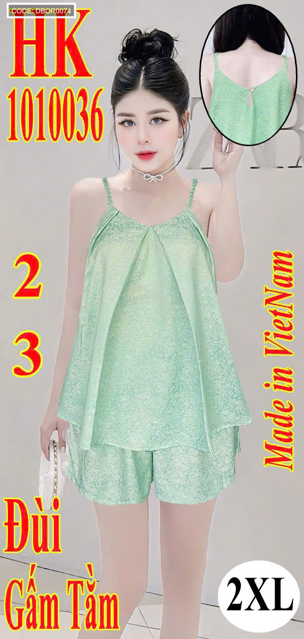 Ảnh mặc thực tế với dáng áo 2 dây suông và quần đùi